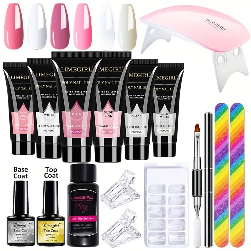 Set di 6 Gel Polimerici per Estensione Unghie 15ML, Gel UV/LED a Coagulazione Rapida con Mini Lampada per Manicure, Kit di Strumenti per Arte e Fai-da-Te