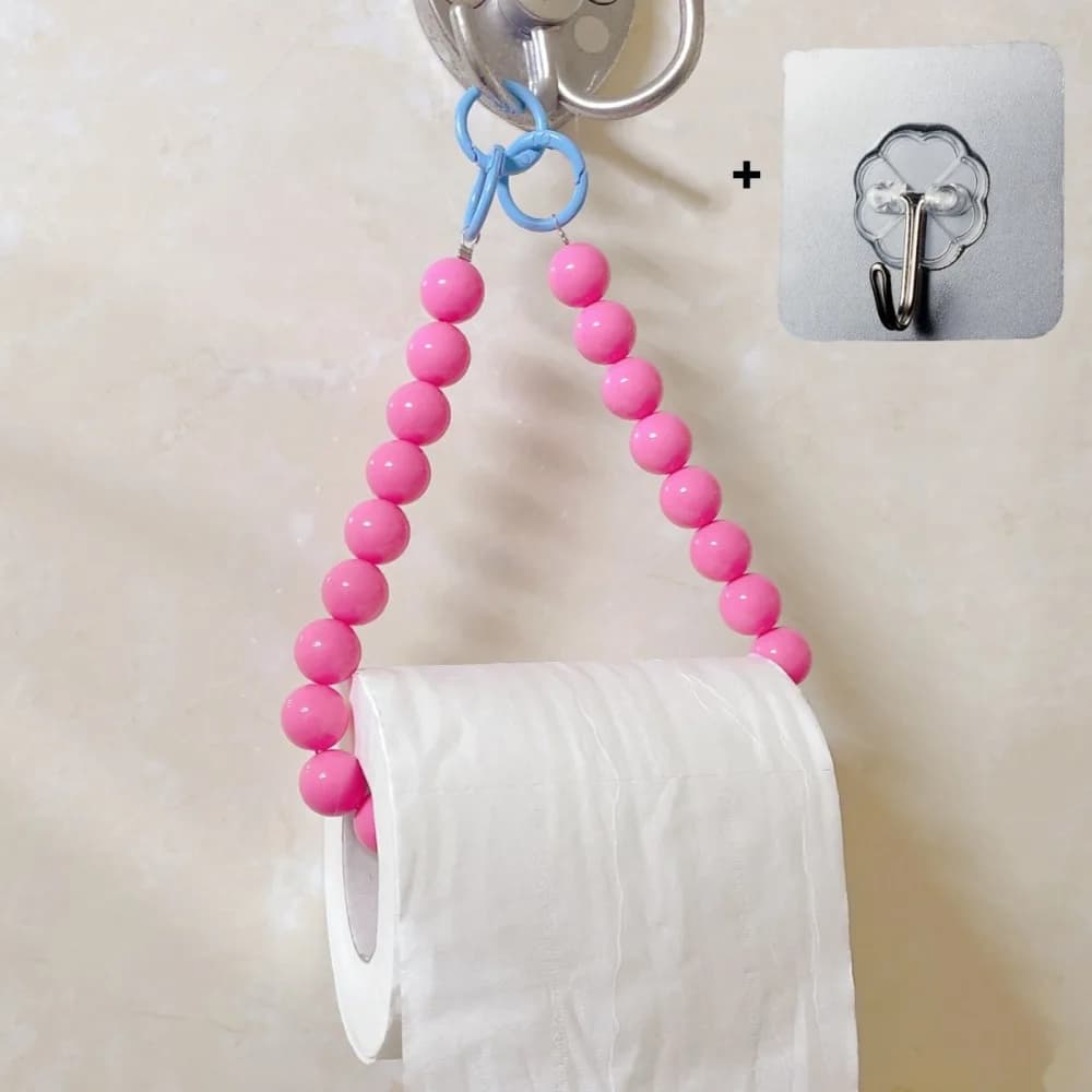 Dopamine Hanging Beaded Tissue Holder Non Punching Multifunctional Toilet Paper Roll Bracket Decoration Wall Mount