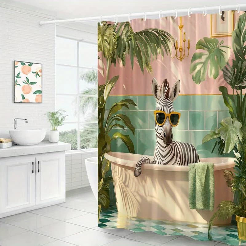 Vibrant Tropical Jungle Shower Curtain Zebra Bath Curtain Leaves Boho Safari Bathroom Decor Novelty Waterproof Liner for Home
