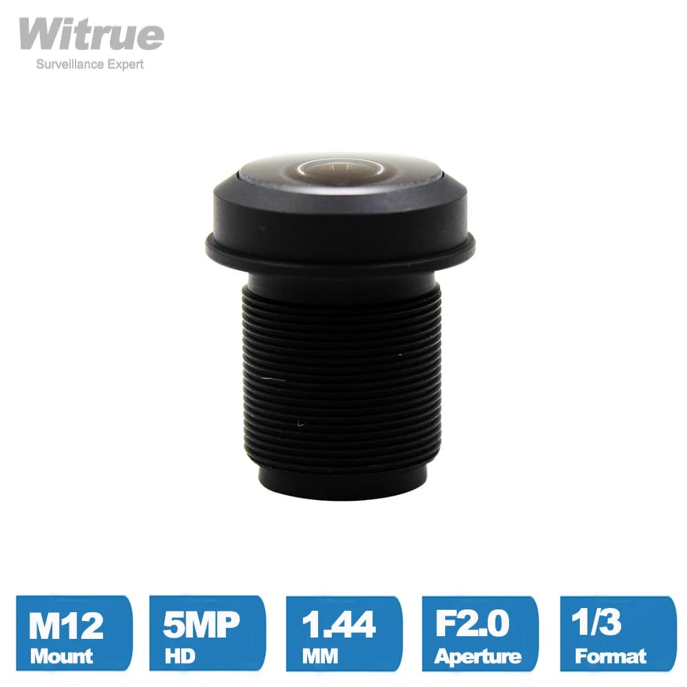 Witrue Obiettivo da 1,44 mm 5,0 MegaPixel Grandangolo 180 gradi MTV M12 X 0,5 Montaggio Visione notturna a infrarossi Obiettivo Fisheye per telecamera CCTV