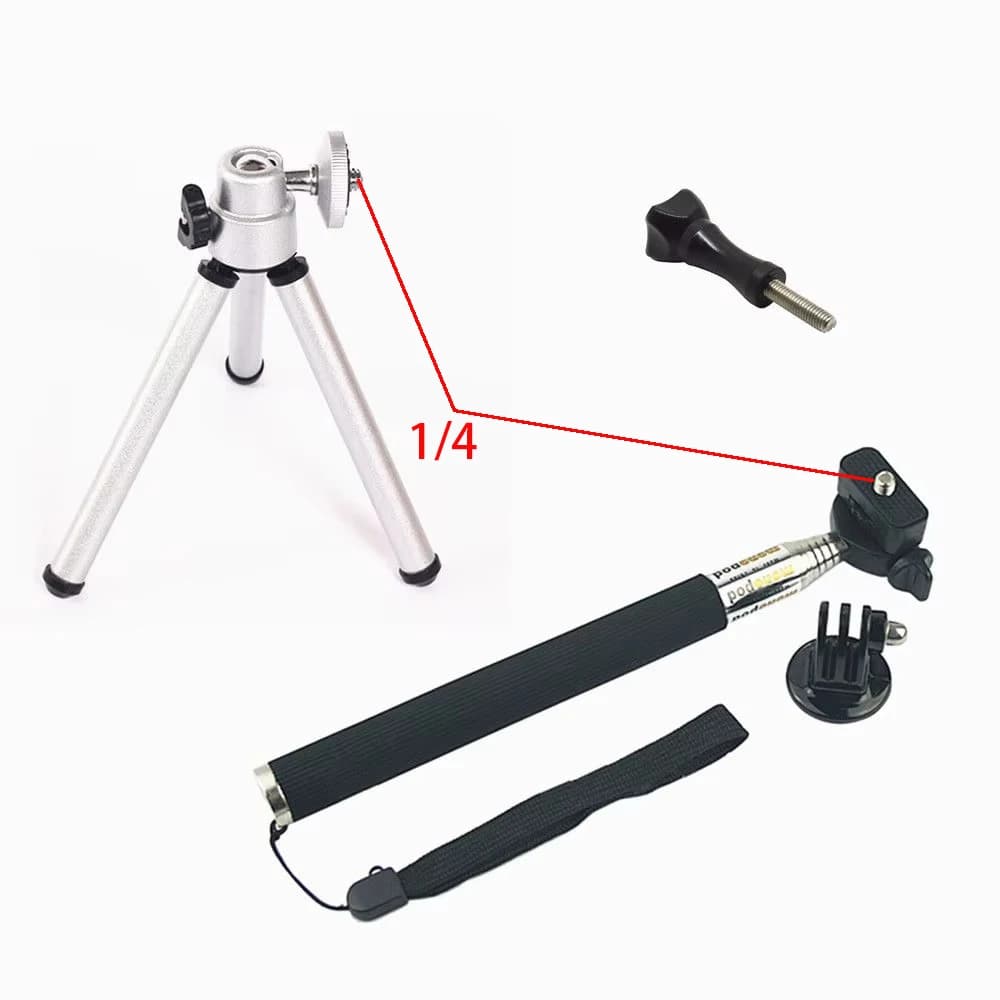 Mini treppiede+monopiede selfie stick+adattatore+vite per GoPro 7 6 5 4 3/5 4 sessione, adattatore gopro da 1/4 filettatura, mini treppiede 1/4-20
