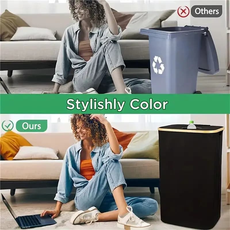 Y51A Large Capacity Folding Recycling Bin with Lid, Removable Storage Basket for Kitchen, Home, Office Organization