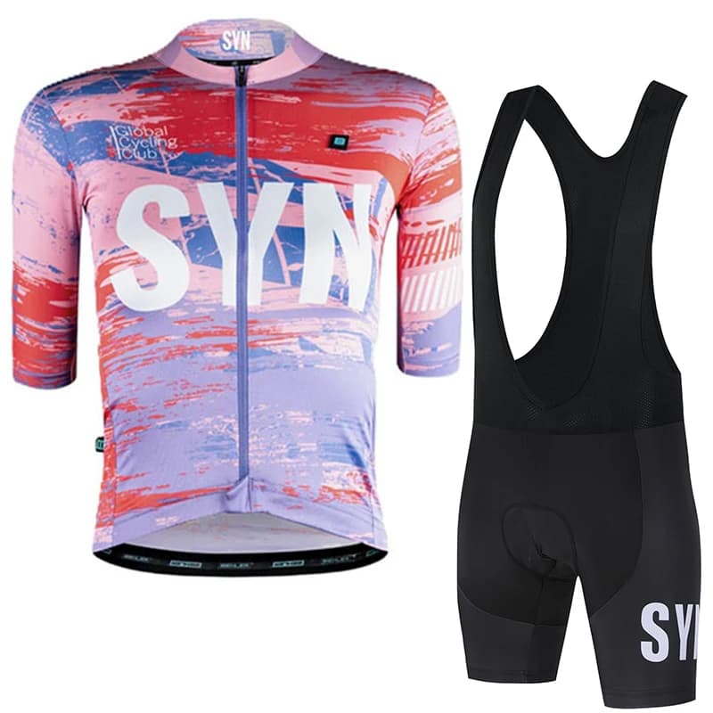 Syn man's pink camouflage t-shirt, road cycling jacket, summer short set, cycling jersey with sponge padding, cycling straps