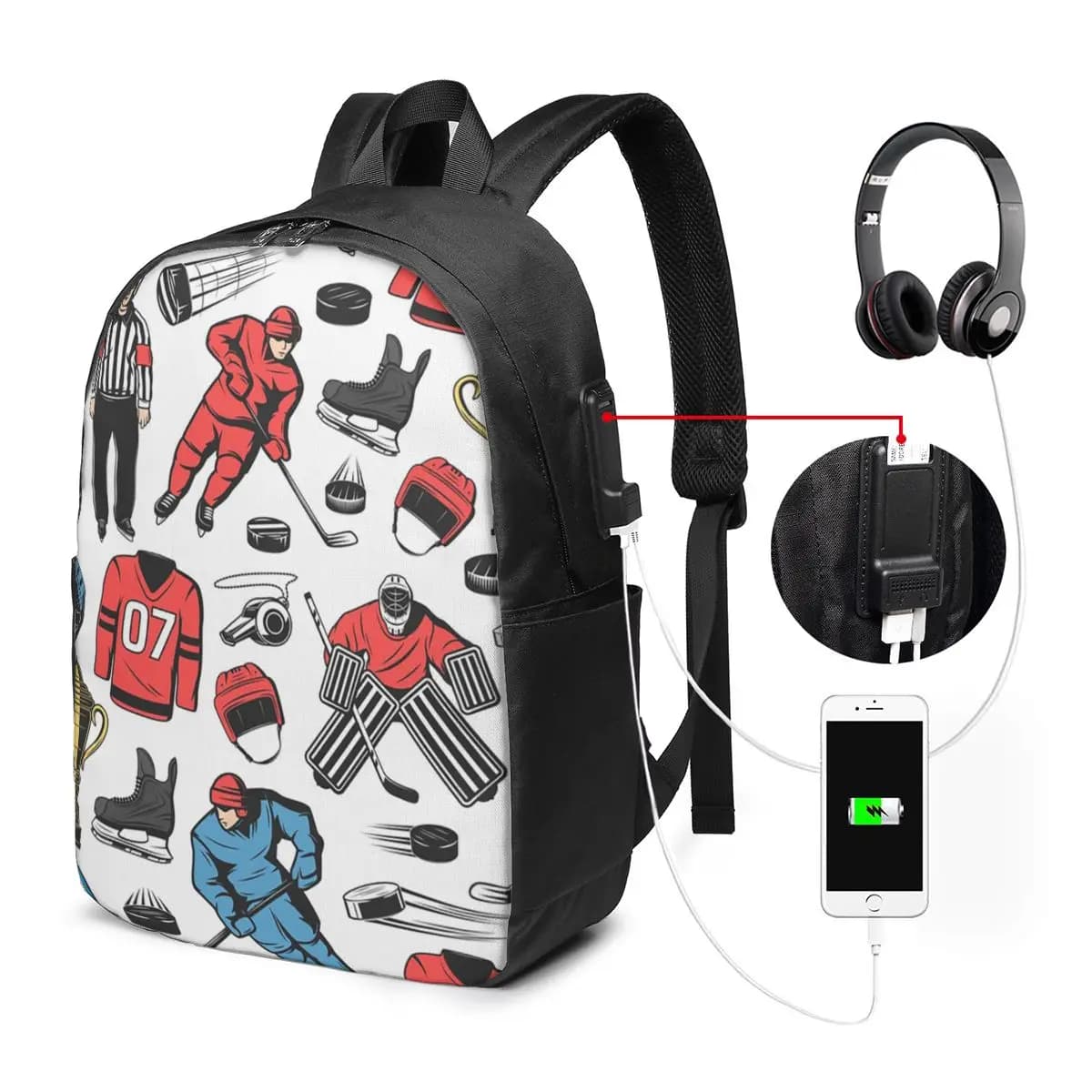 Zaino per giocatori di hockey su ghiaccio, borsa da viaggio per notebook, borsa per computer, borsa da scuola per studenti universitari, borse a tracolla per laptop per uomo e donna