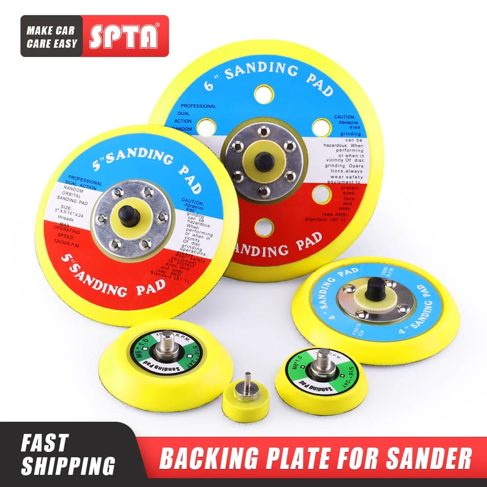SPTA 1PC M6 5/16" DA Platorello per Levigatura Orbitale 2" 50mm 3" 75mm 4" 100mm 5" 125mm con Velcro per Levigatrice Pneumatica Lucidatrice Auto