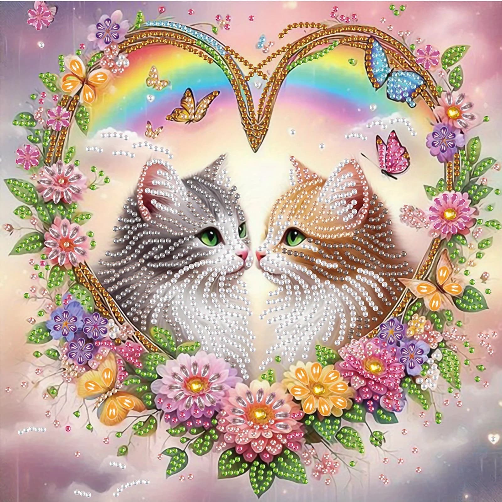 Kit di pittura diamante per adulti, gatti d'amore diamante di forma speciale fai da te per principianti, pittura artistica diamante per regalo decorazione domestica