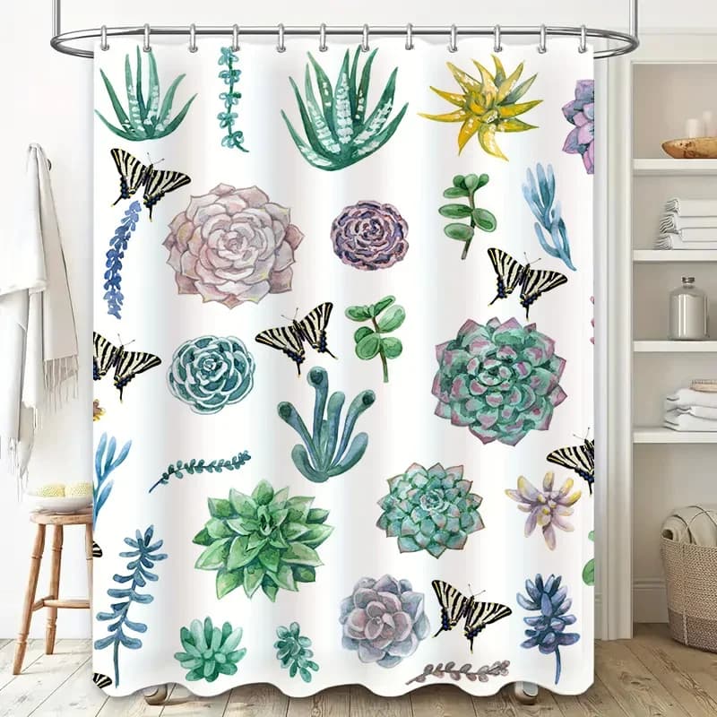 Tenda da doccia succulenta acquerello: arredamento floreale da giardino, arte da parete con piante, stampe di vegetazioni vivide per il bagno Faste pronto per la spedizione