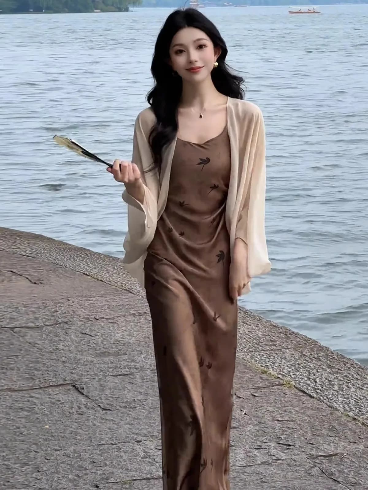 Nuovo Abito in Stile Zen Cinese con Ricamo Floreale in Raso, Set Cardigan Aperto Snellente, Ensemble Estivo alla Moda per Donne, Manica Lunga