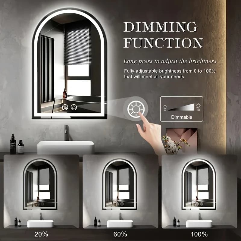 Specchio da Bagno LED Intelligente con Luci, Antiappannamento, Specchi da Doccia Dimmerabili, Specchi per Trucco ad Alta Definizione, Specchi da Parete, Funzione Memoria, Vetro Temperato, Antiurto, Spina Standard USA, Dimensioni 23.7*15.8 Pollici, Arredo Bagno