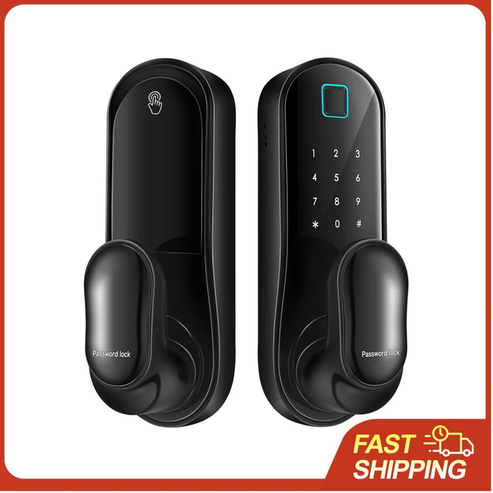 Serratura Intelligente per Porta con Apertura Senza Chiave, Maniglia con 2 Schede e 2 Chiavi, Serratura Biometrica con App Remota WiFi per Porte da 30-60mm