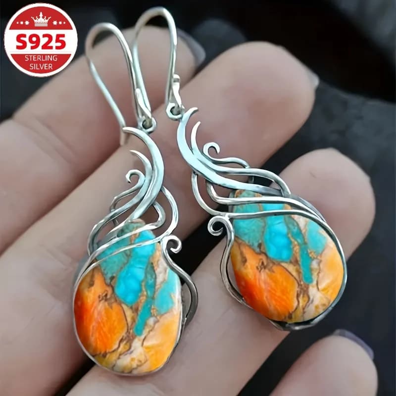 S925 Silver Stylish Vintage Bohemian Drop Earrings, Birthday Anniversary Gift, Perfect Gift for Valentine's Carnival