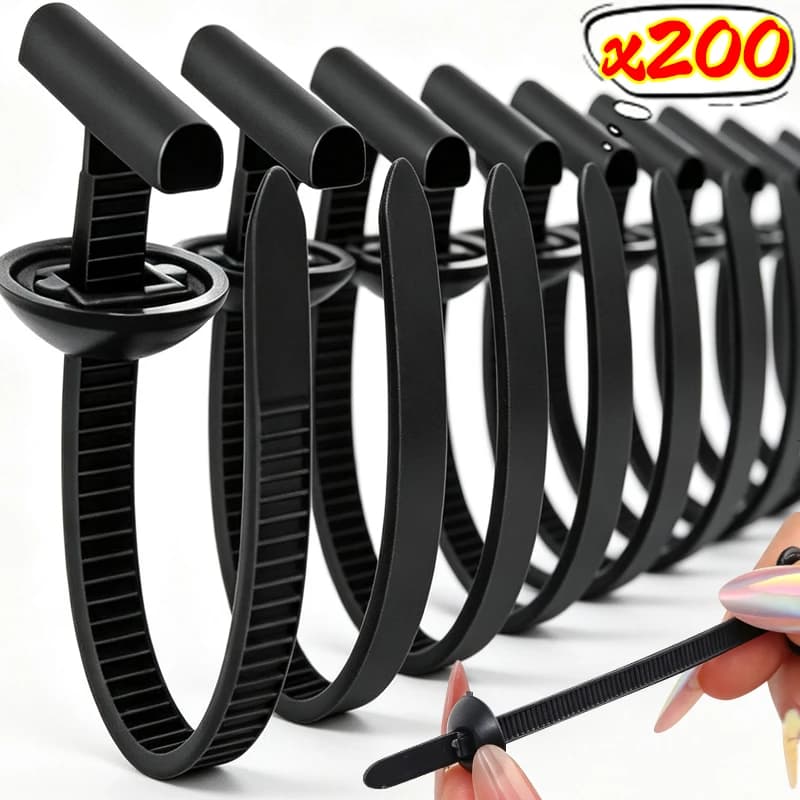 200/10x Black Cable Tie Buckle Zip Tie Clips Multi-purpose Car Fender Engine Cover Fastener Automotive Replacement Screw Fixing