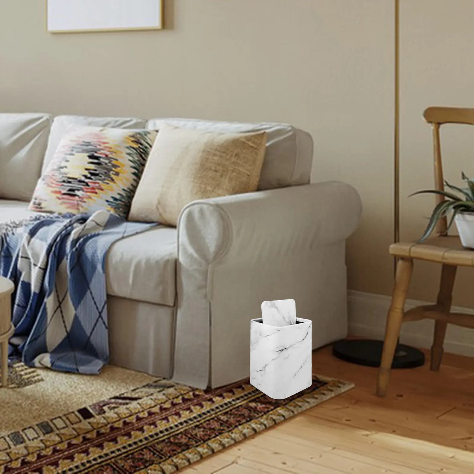 Modern Marble Pattern Trash Can Stylish Lid Waste Basket Living Room Kitchen Bedroom Bathroom Office Garbage Kitchen Wastebasket