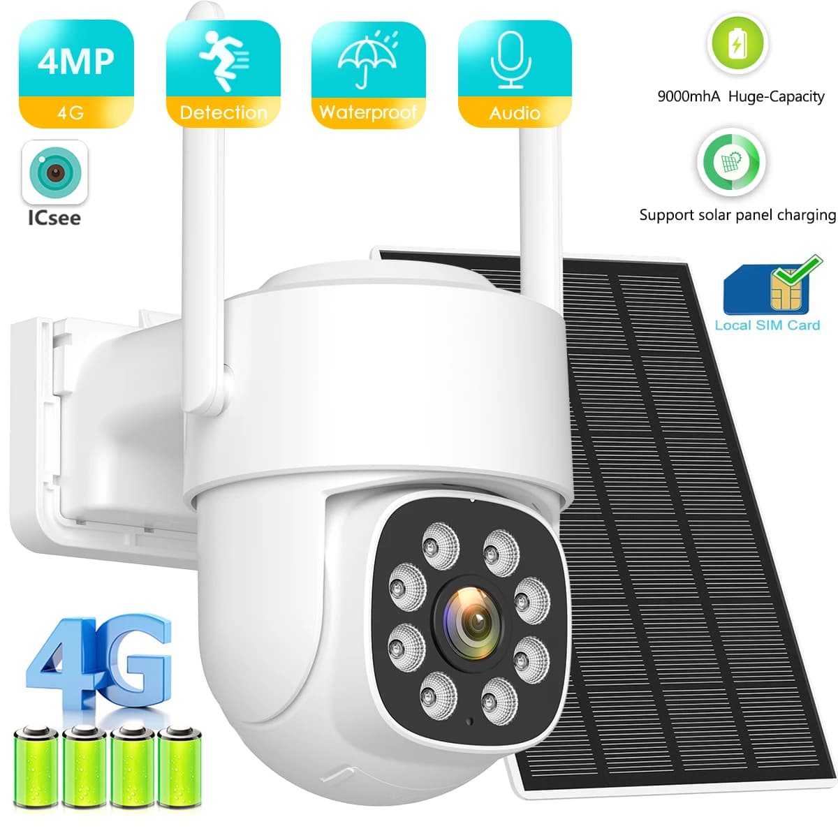 Camera with SIM card 4MP 4G Double Lens Double Screen Wireless WiFi External surveillance Human detection Security protection IP cameras PTZ