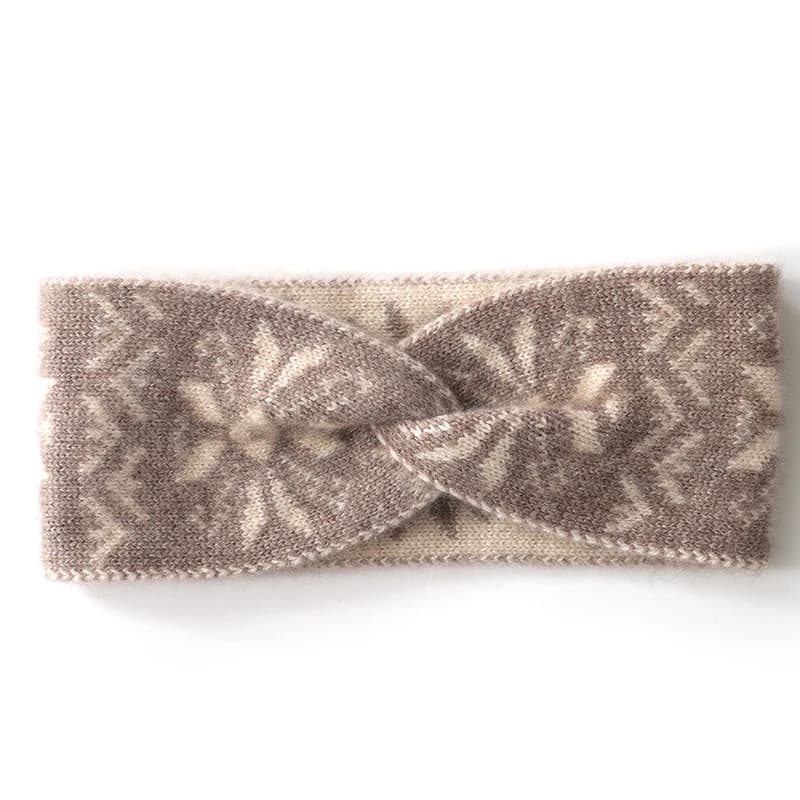 100% Cashmere Headband for Women, Color Block Hair Accessory, Wide Edge Bow Knitted Hair Ornament, Computer Jacquard Headband