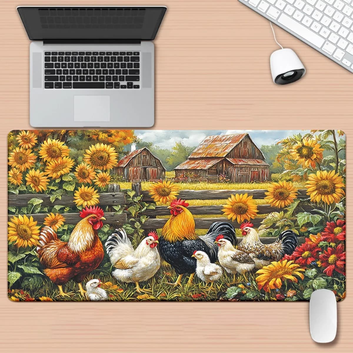 Tappetino per mouse a tema fattoria con girasoli, adatto per tastiere da gioco e uso in ufficio.