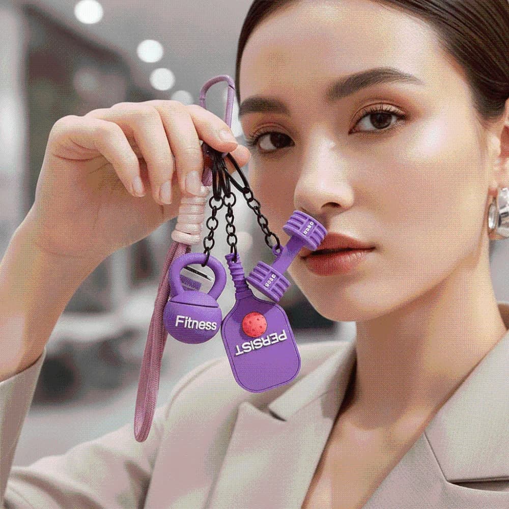 Mini Size Pickleball Key Chain Bright Colors PVC Kettlebell Bag Charm with Lanyards Smooth Surface Fitness Dumbbell Pendant