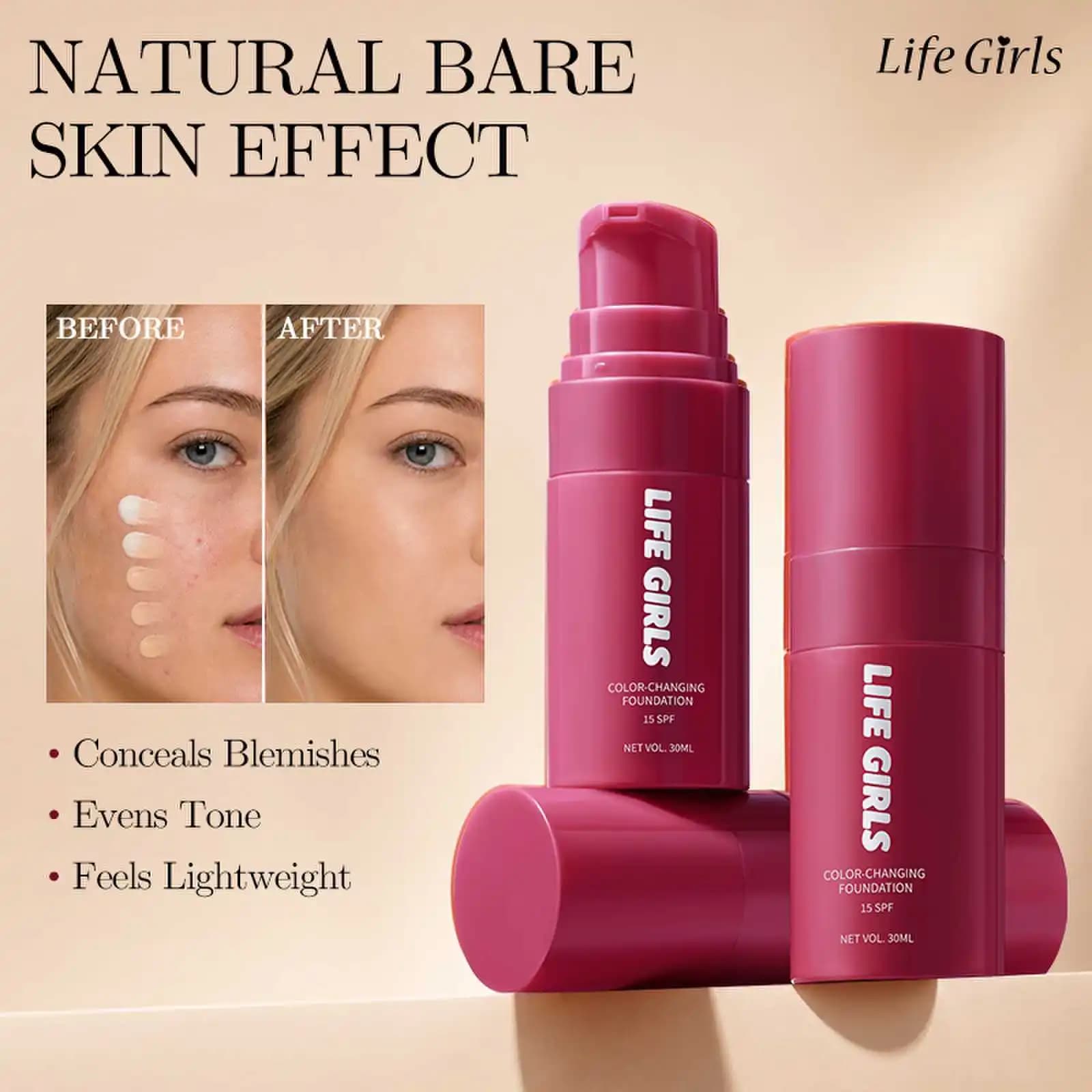 Color Changing Liquid Foundation SPF15 Concealer Facial Base Makeup For Natural-looking Coverage