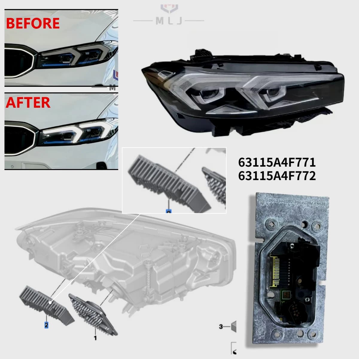 63115A4F771 63115A4F772 LED Headlight Source DRL Daytime Running Light Replacement Parts For BMW 3 Series G20 G28 2023-2025
