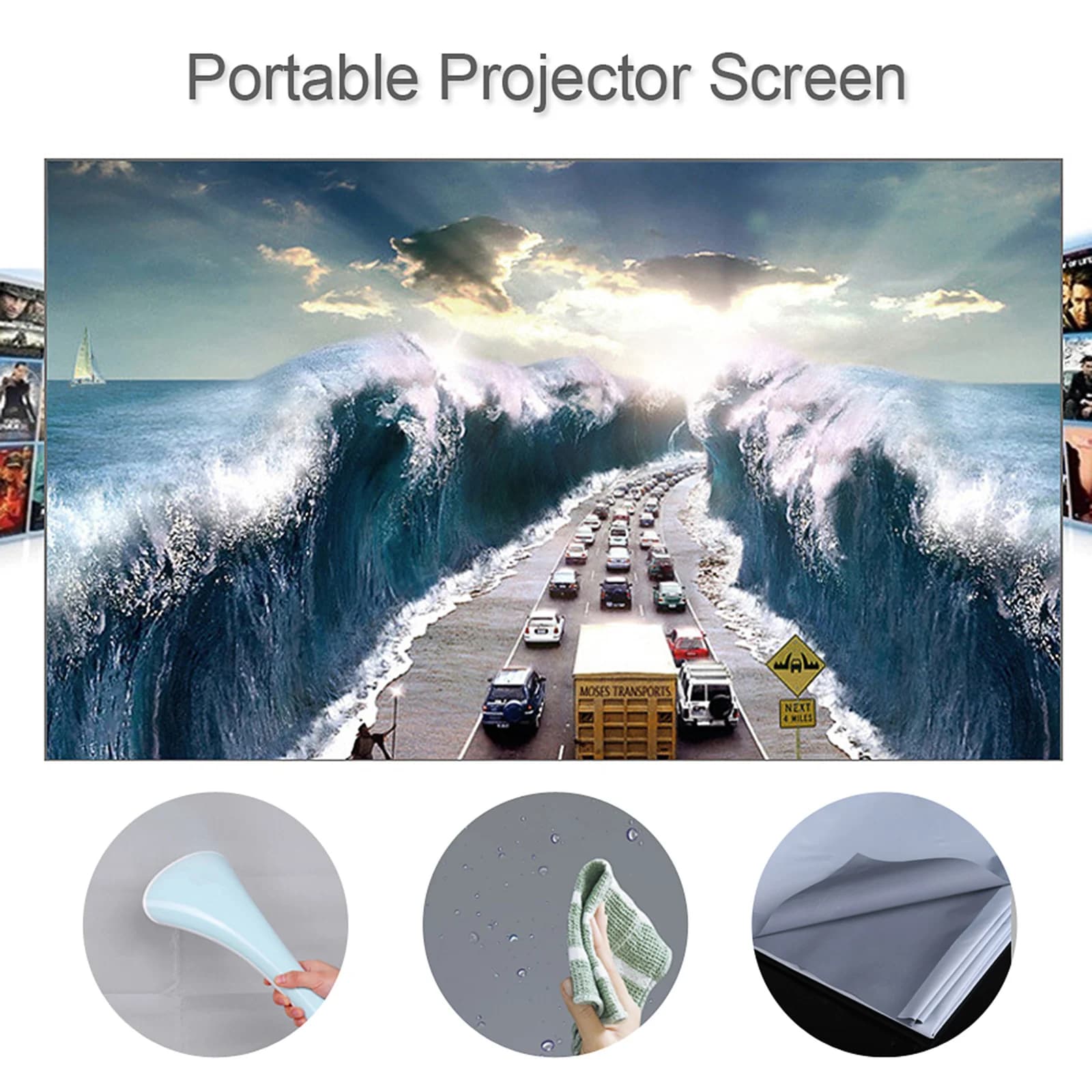 Portable Anti-Light Projector Screen 60-120 Inch Easy Setup Projection Screen Curtain for Home Theater Outdoor Office Display