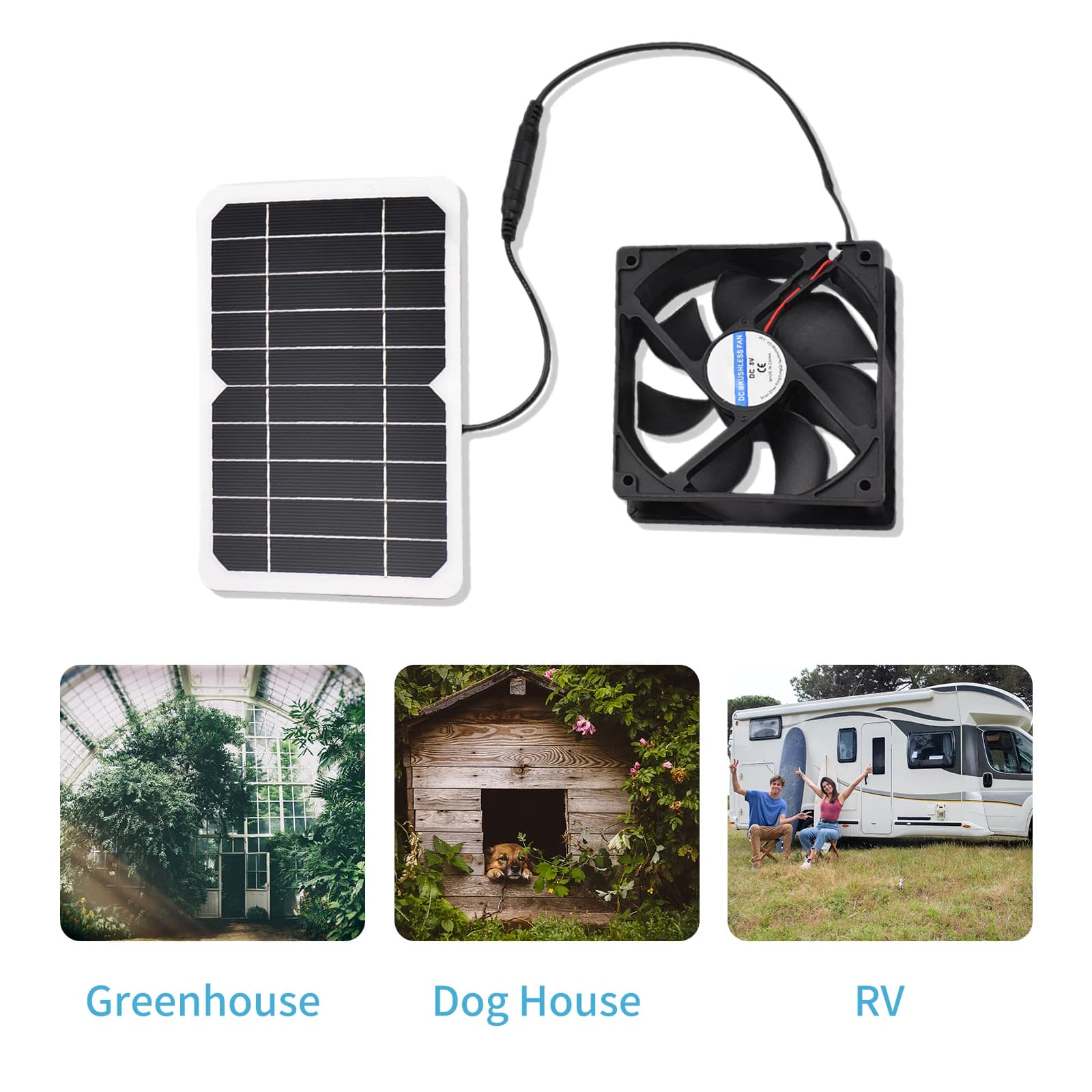 Pannello Solare 6W 5V con Ventilatore per Pollai, Celle Solari per Cuccia Cani, Capannoni, Camper, Serre, Esterni