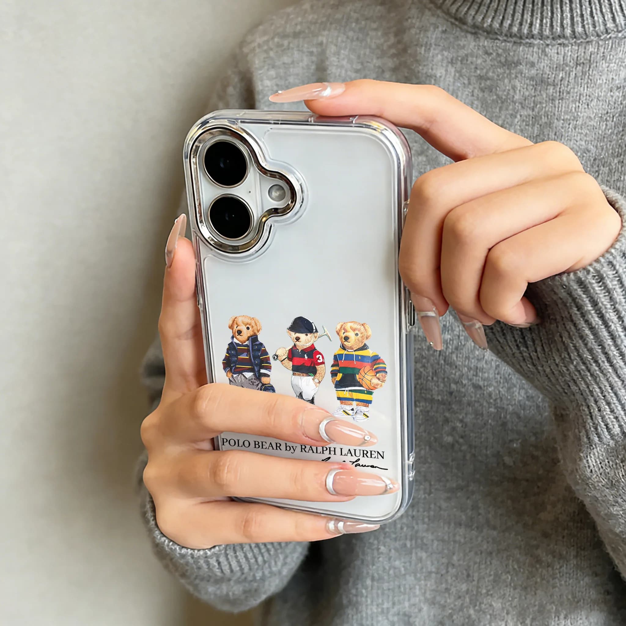 Transparent Soft Cover with Carton Bear for iPhone 17 16 15 14 13 12 11 mini Pro Max X XSMAX 8 7 Air Plus