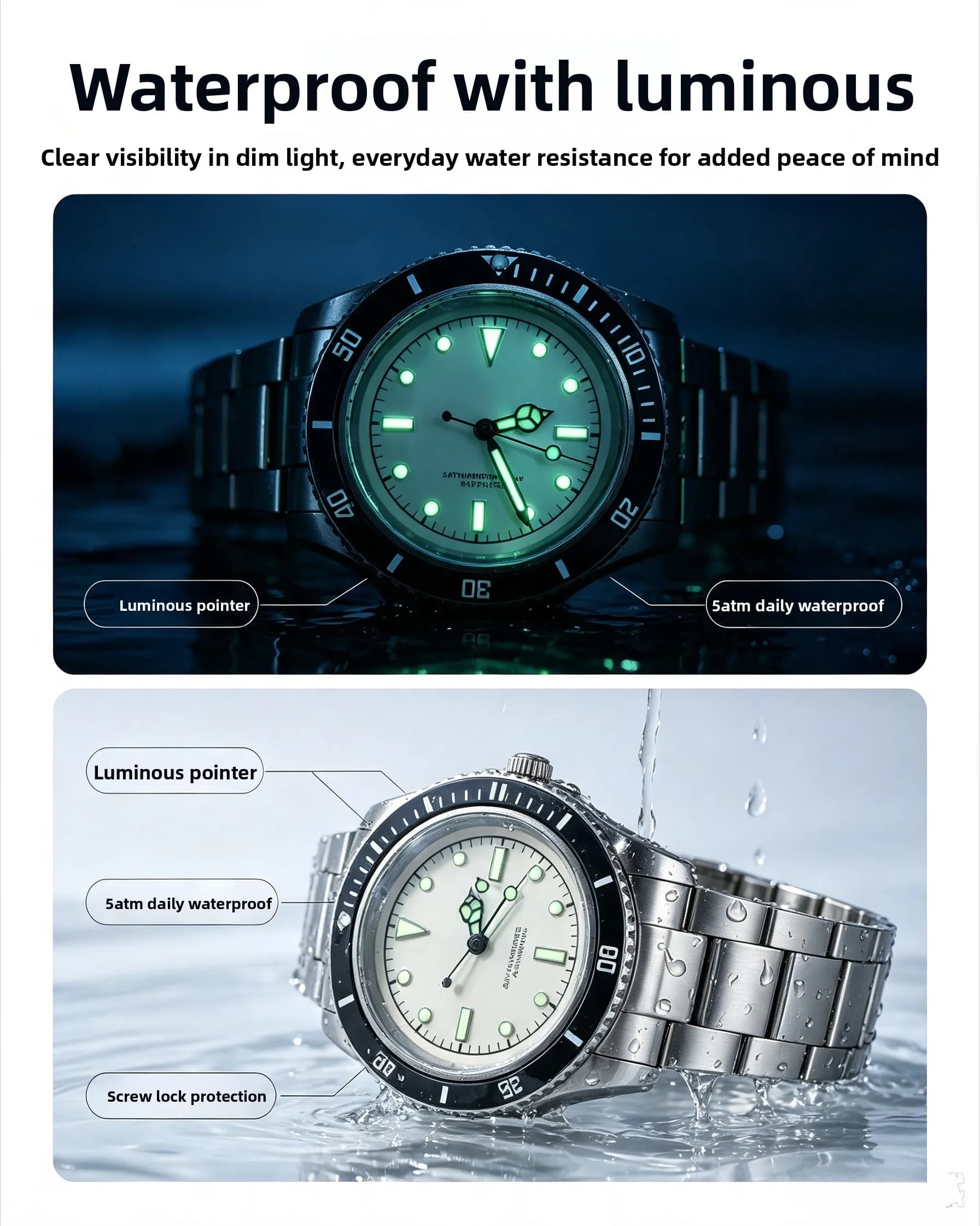 Stainless Steel Watch Men's European and American Business Leisure Quartz Sapphire Watch Swimming Waterproof Outdoor Sport Watch