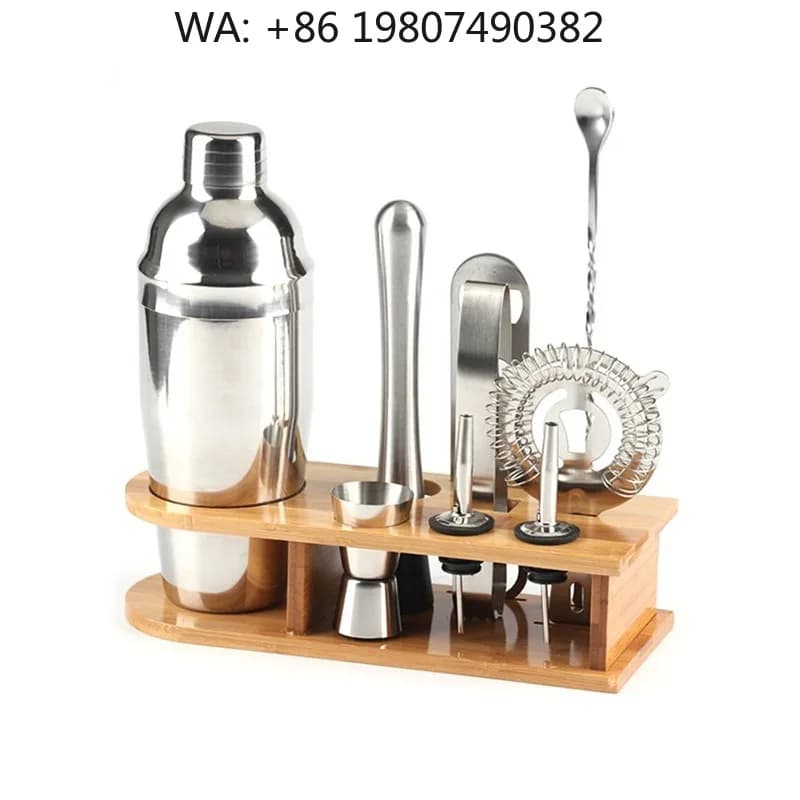 10 Pieces Stainless Steel Martini Shaker Mixing Kit, Boston Cocktail Shaker With Bamboo Stand Bartender Bar Tools Set