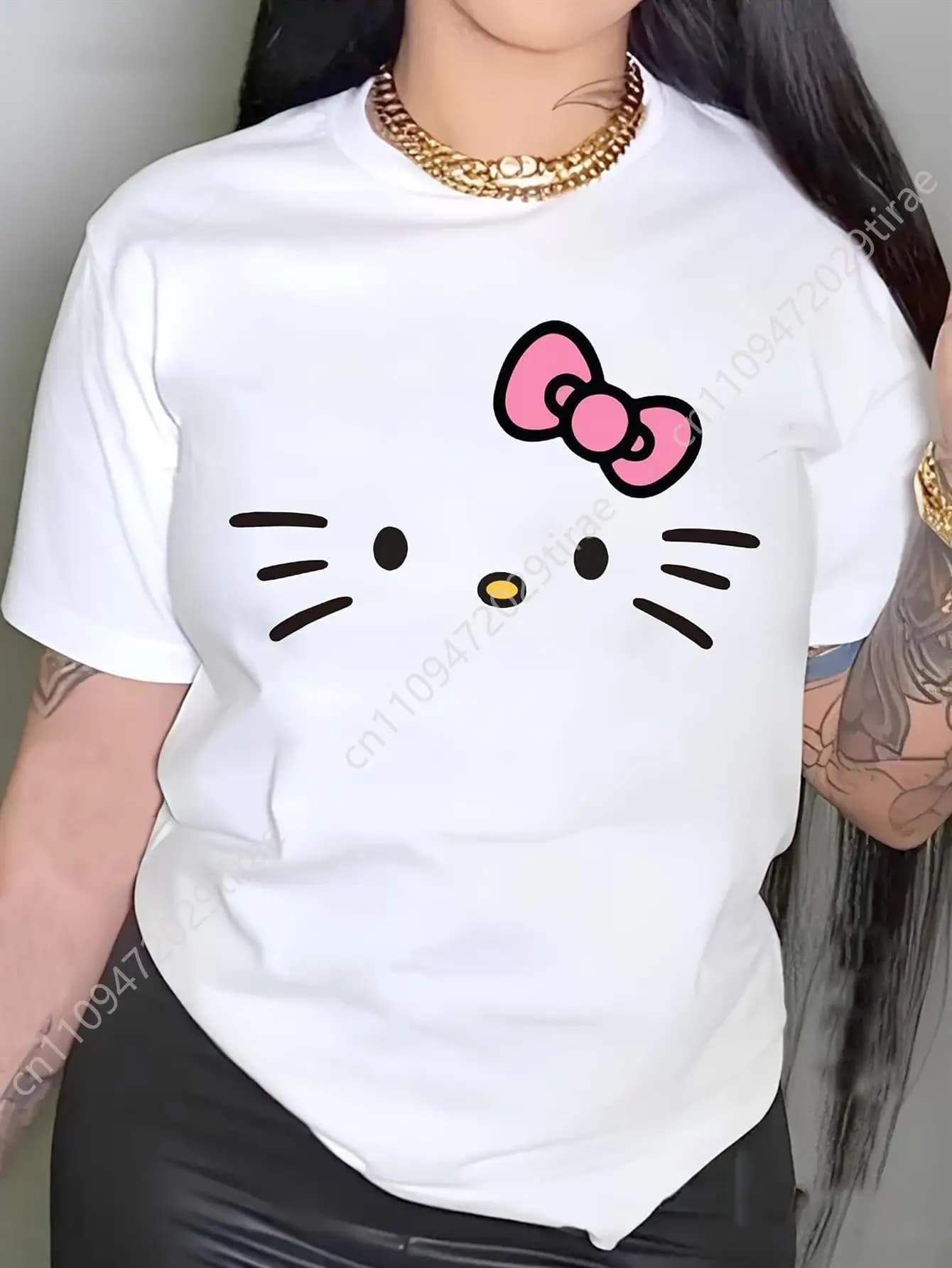 Sanrio Hello Kitty Officially Licensed T-Shirt | Unisex Adult White Short Sleeve Tee with Iconic Pink Bow & Hello Kitty Face Pri