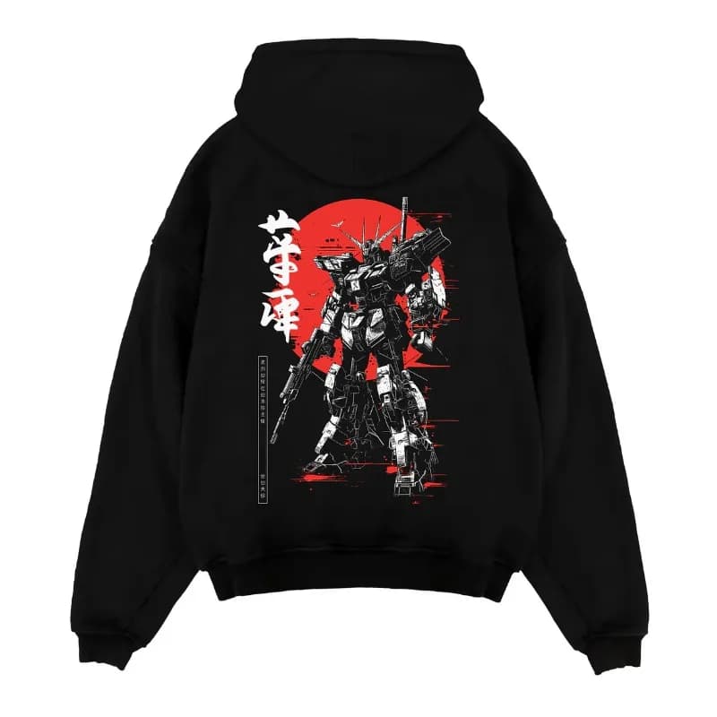 Men's Black Hoodies Autumn Winter Anime Japanese Gundam RX-78-2 Prints Hoodie Y2K Top 100% Cotton Casual Men's Clothing