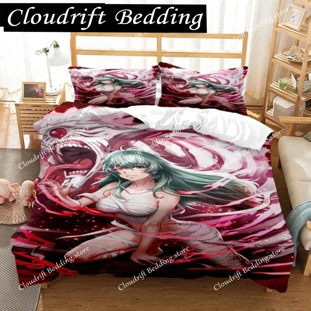 Set di biancheria da letto in poliestere con stampa digitale Tokyo Ghoul, set copripiumino per ragazzi, set biancheria da letto per adolescenti, misura King Size