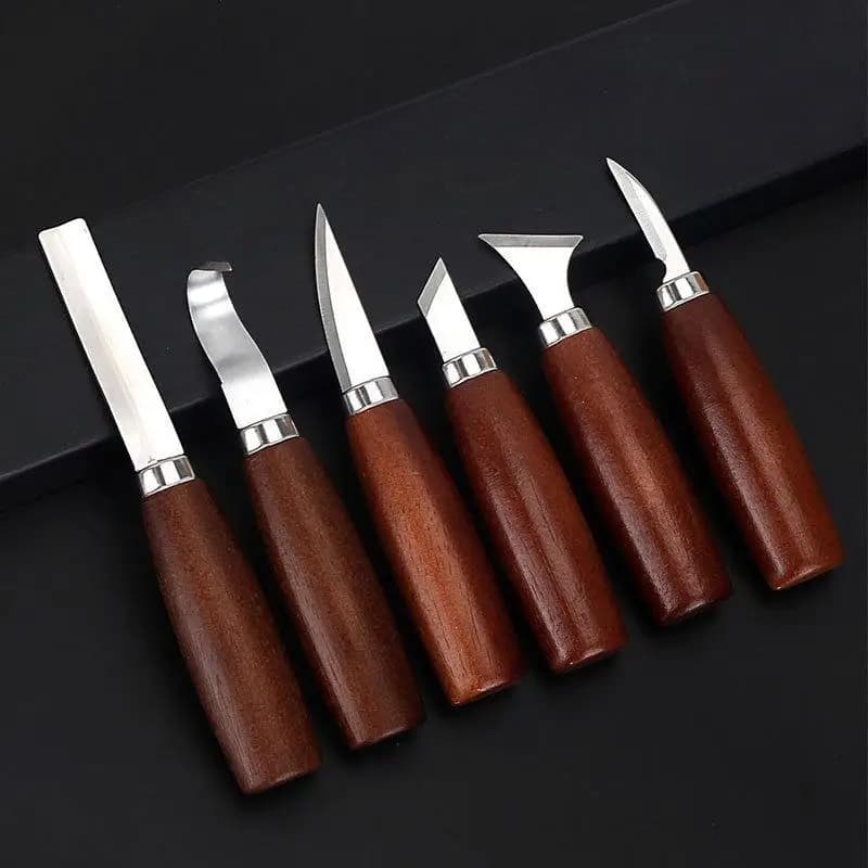 Set of 6 Wood carving tools, Cutlery Knives Kit Manual with Needle Lima, Wood Knives Cutting Set for Beginners