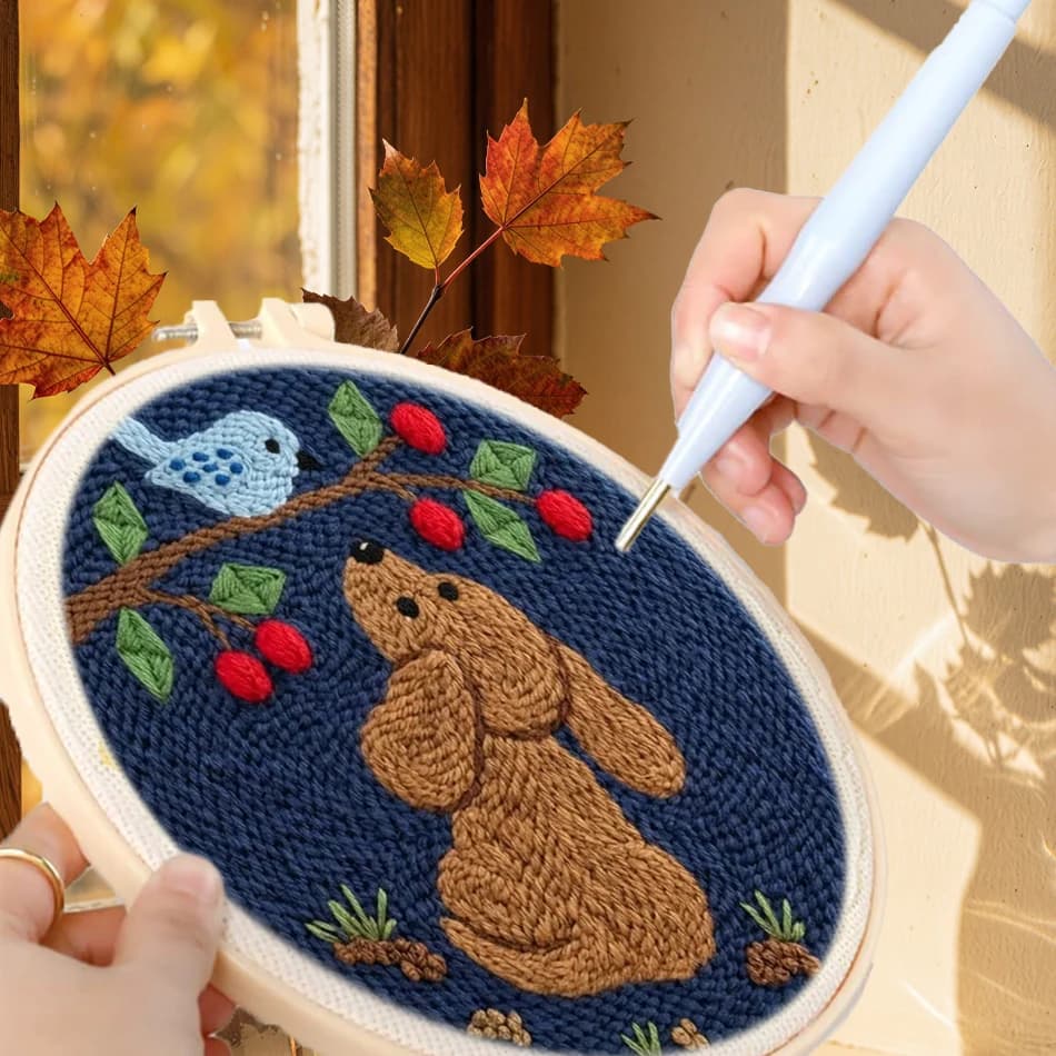 GATYZTORY embroidery punch needle kit dog Art and crafts with needles with frame Embroidered patches Cross stitch kits Wall art