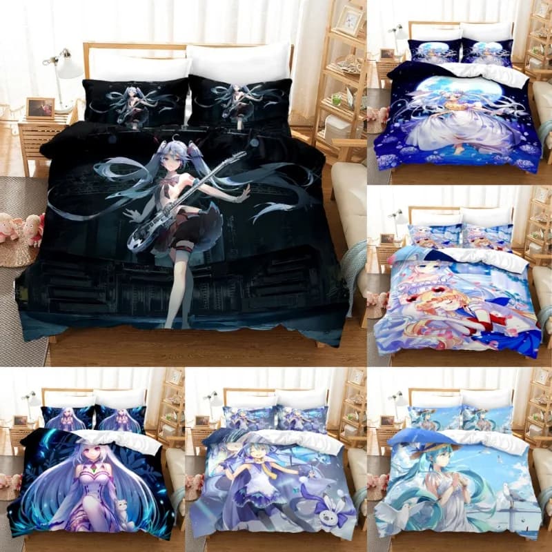 Hatsune Miku Set copripiumino con federe Anime Harajuku Stampa 3D Set biancheria da letto king size Cosplay Decorazione camera da letto Kawaii