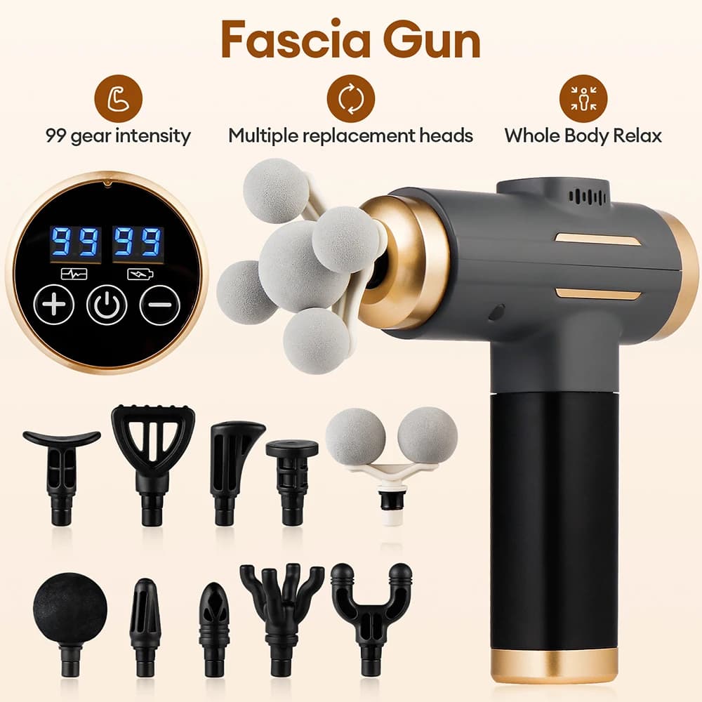 Electric Muscular Massage Gun 11-IN-1, 99 High Frequency Vibration Levels, Deep Massage for Arms, Legs and Body