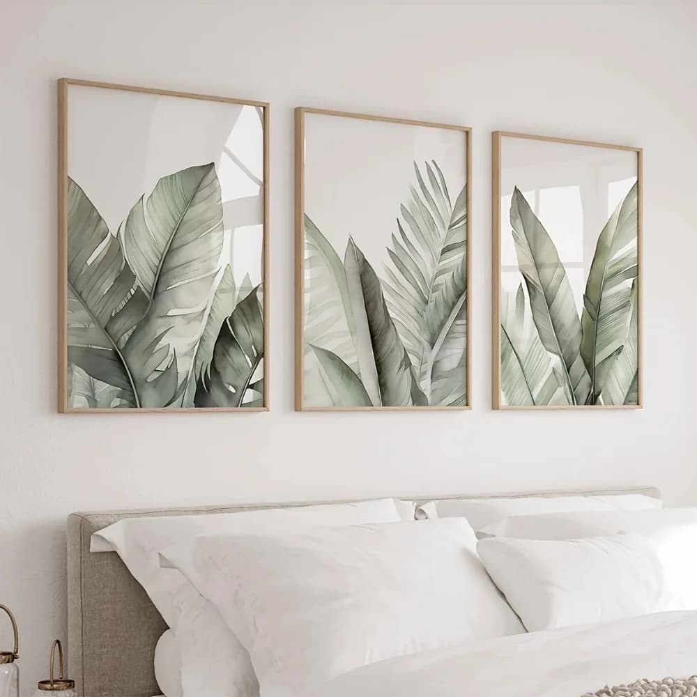 3 pieces of frameless, abstract plant home decoration, modern green plant posters, home decoration, creative ideal home gifts