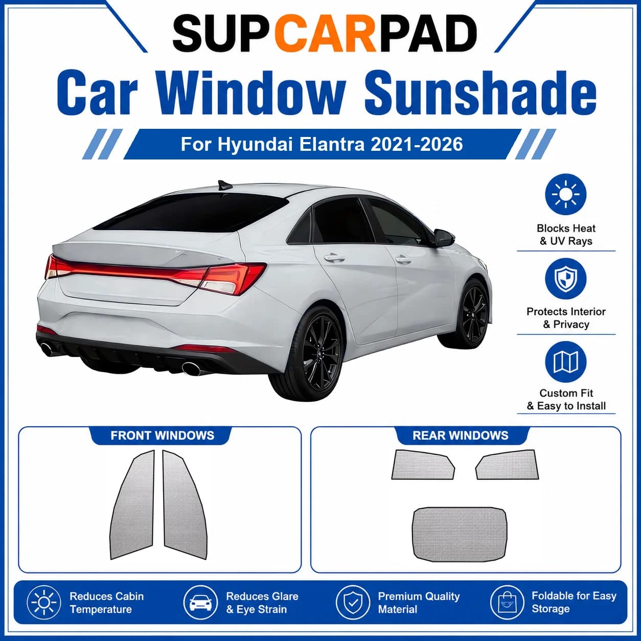 For Hyundai - Hyundai Elantra 2021-2026 Full Set Car Window Sunshades UV Block Privacy Heat Insulated Foldable Car Curtain
