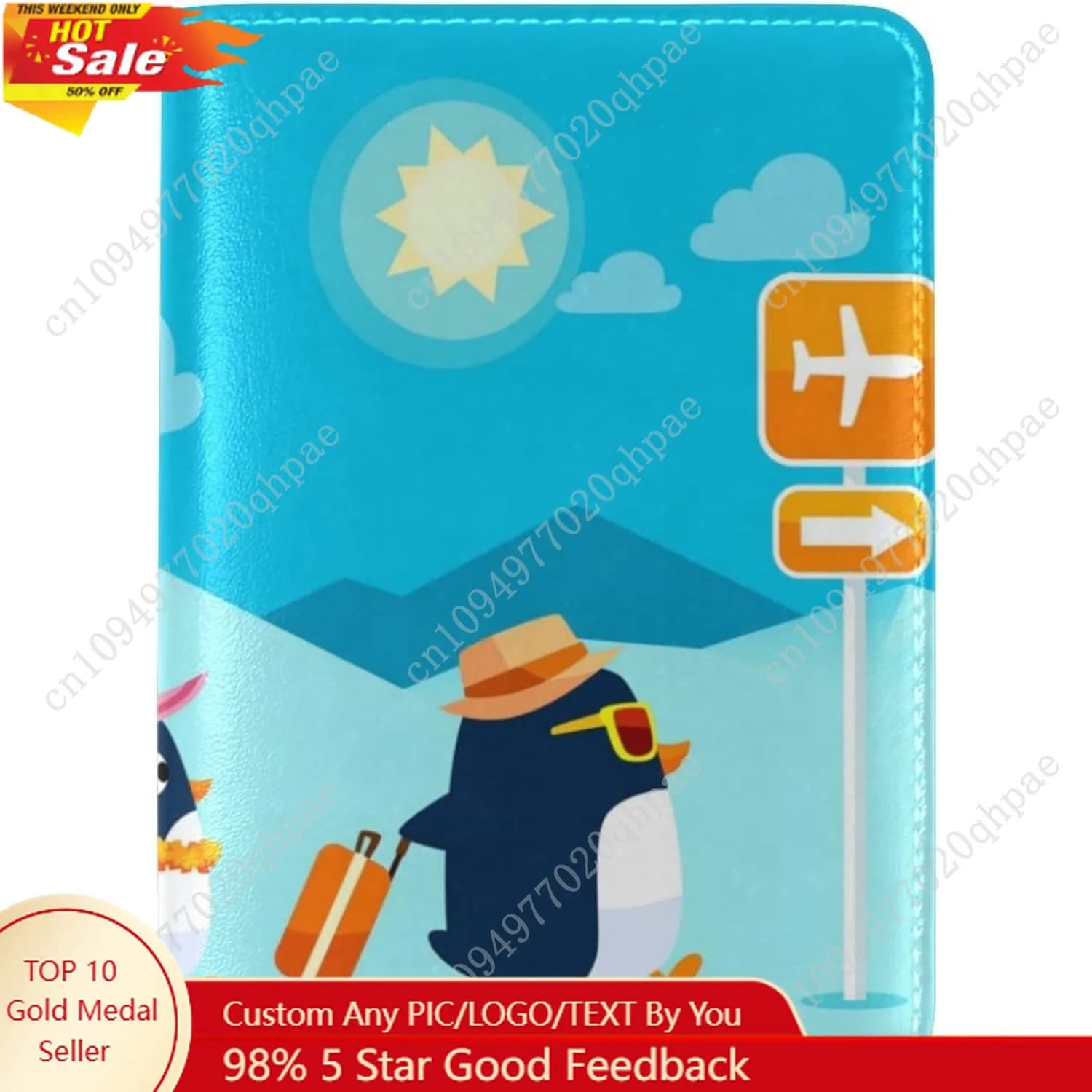 ALAZA Hipster Penguin Custodia protettiva per passaporto in pelle estiva da viaggio con una tasca