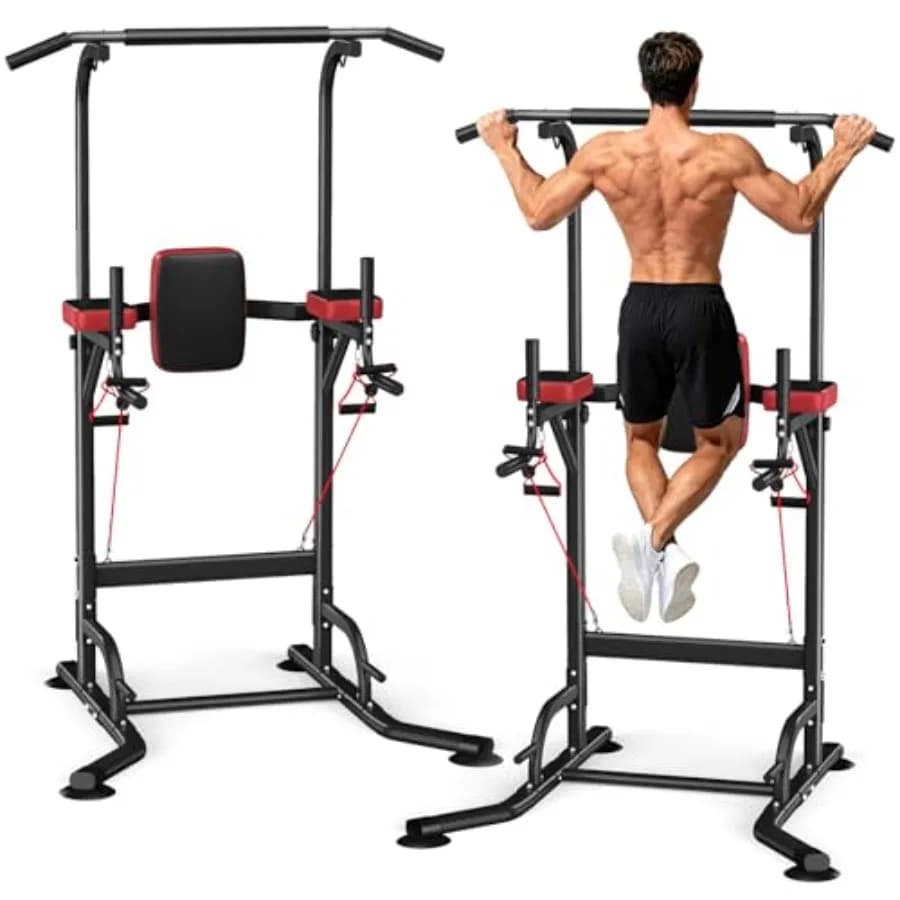 Free Standing Pull Up Bar for Home Gym: Steel Black Height Adjustable Heavy-Duty Multi-Function Strength Trainer