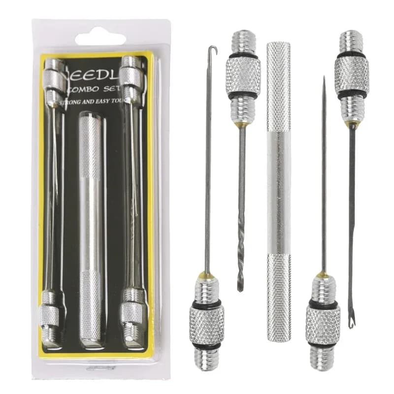 Strumenti per infilare esche europee Attrezzi da pesca per scanalature europee Gancio e ago in metallo Set da 5 pezzi Attrezzi da pesca Accessori per attrezzi da pesca