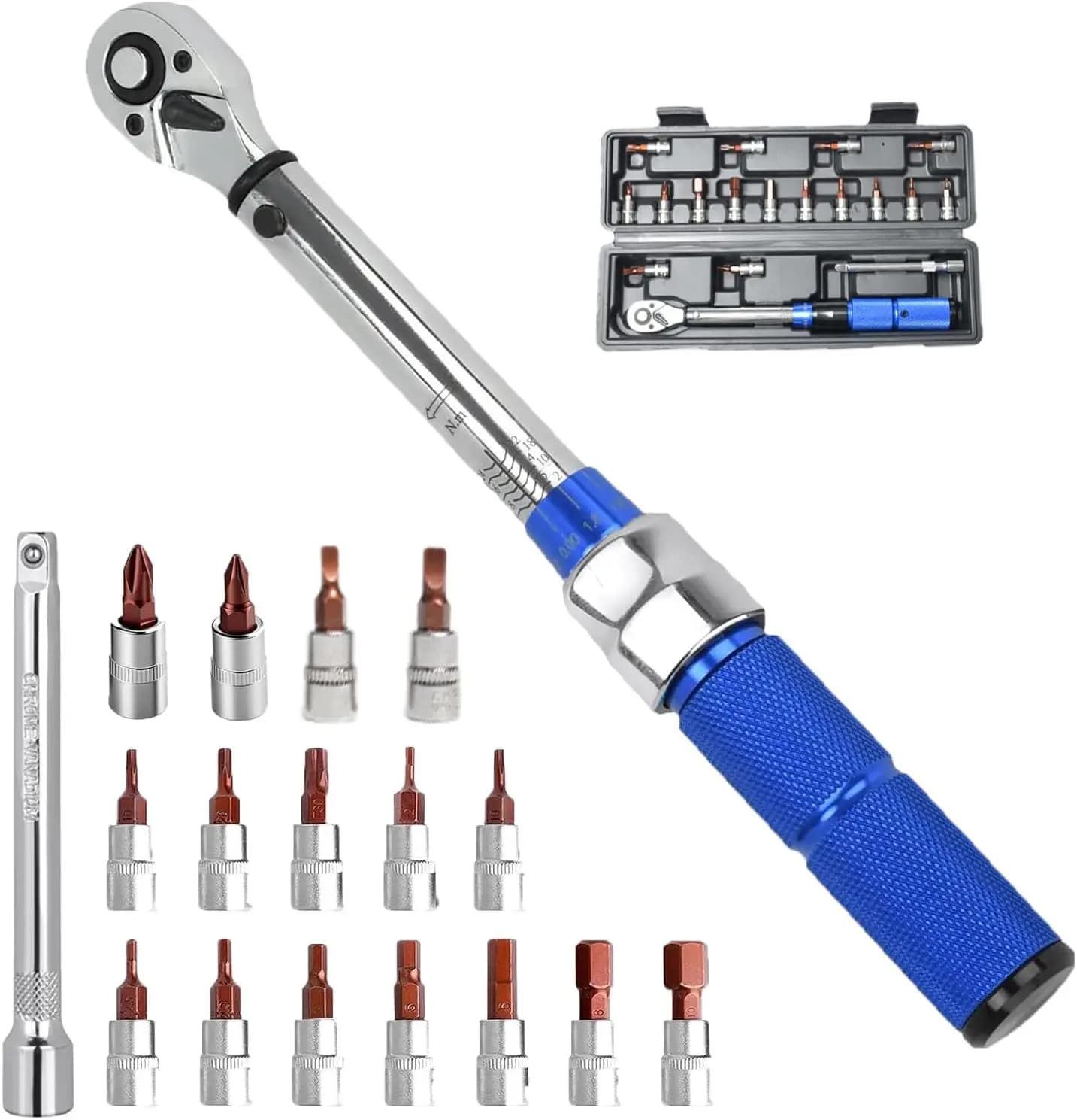 Set di chiavi dinamometriche per bici, attacco da 1/4 di pollice, 2-24 Nm, kit di attrezzi per MTB, bici da strada, con chiave a brugola, bussole Torx, prolunga.