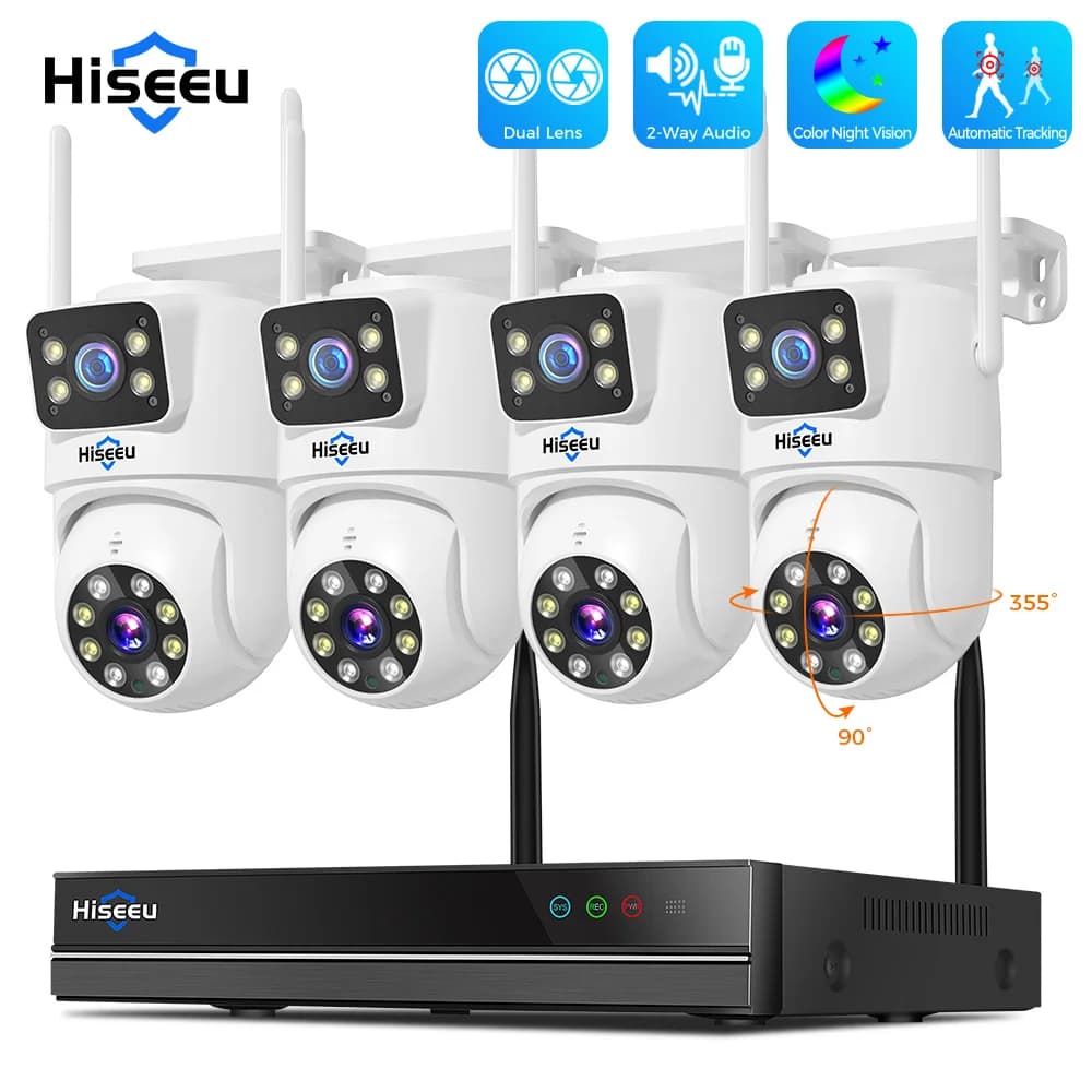 Hiseeu Surveillance System with Dual Lenten WiFi PTZ IP Camera, IR Night Vision, P2P Automatic Tracking, 10 Channel NVR CCTV System