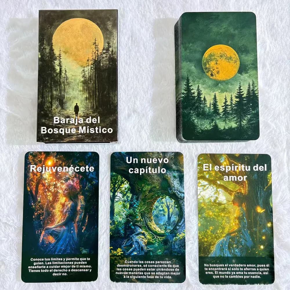 Mazzo di oracoli a tema foresta mistica spagnola, 56 carte oracoli con messaggio di foresta estetica per consapevolezza e riflessione quotidiana, 12x7 cm
