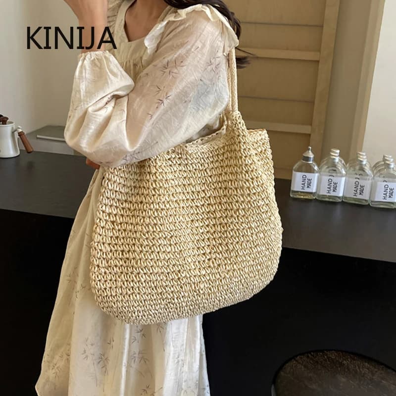 Large Capaci Woven Oulder Bag Simple Paper Bag Women's Holiday Commuter Beach Tote Bag Lazy Sle Ins Match All Season Handbag