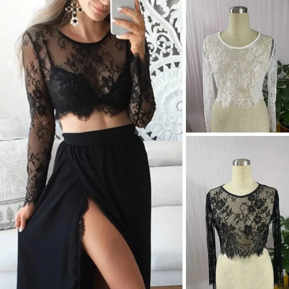 Gothic Sexy Lace Short Sleeve Black Hollow out Women's Shirt Gothic Style S Size Fashionable Casual Ladies' Top