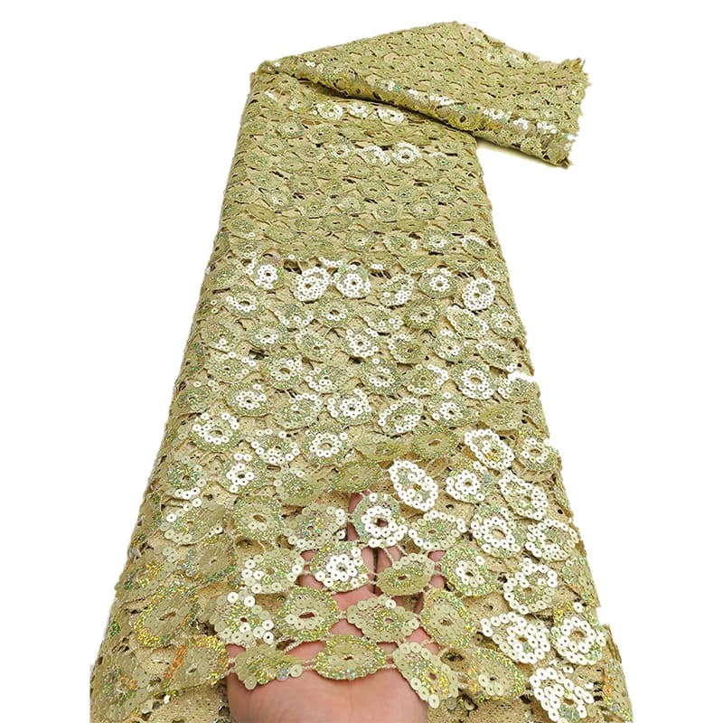 1 Yards Luxury African Guipure Cord Lace Fabric Nigerian French Water Soluble Sequins Lace Fabric For Diy Wedding Party Dress
