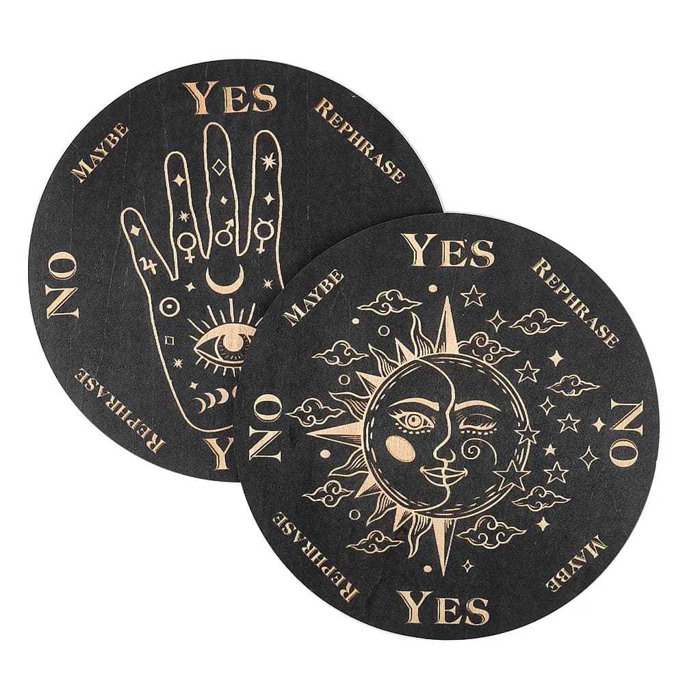 Dowsing Divinazione Pendolo Bordo Luna Stella Piatto di legno Fatima Eye Mistero Meditazione Zerbino Stregoneria Altare Forniture Decorazioni per la casa