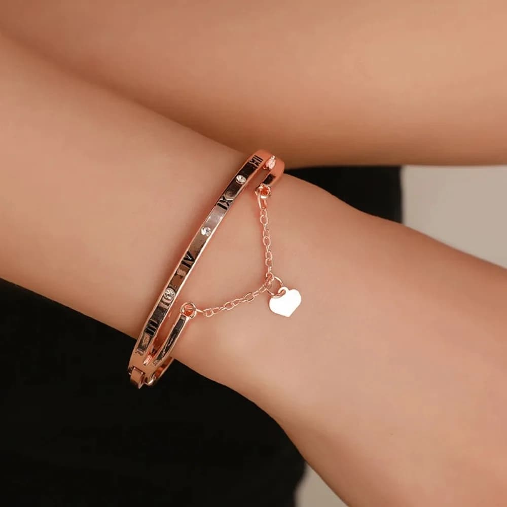 SUEMNG 2024 Nuovo Lusso In Oro Rosa Braccialetti In Acciaio Inox Braccialetti Cuore Per Sempre Amore Braccialetto di Fascino di Marca per Le Donne Regali