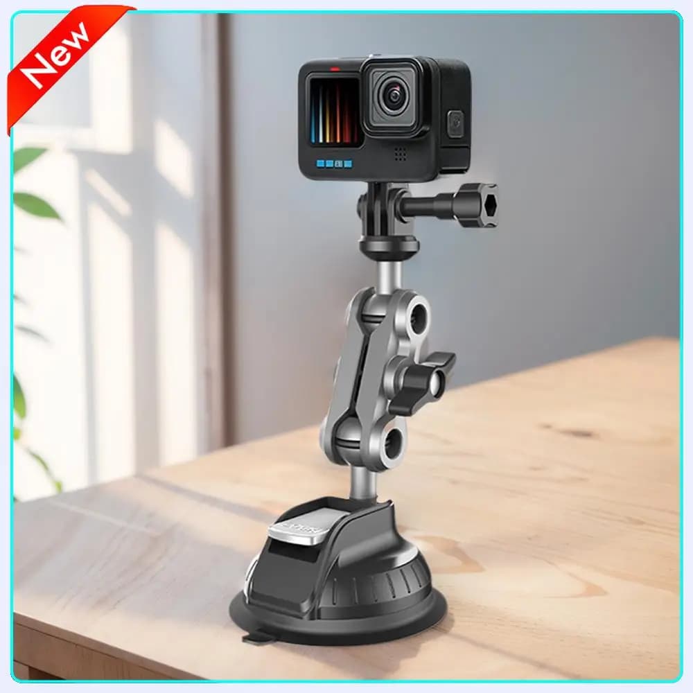 Support for camera car suction, 360° adjustable, with 1/4 inch attachment for GoPro, Insta360, DJI Action Camera