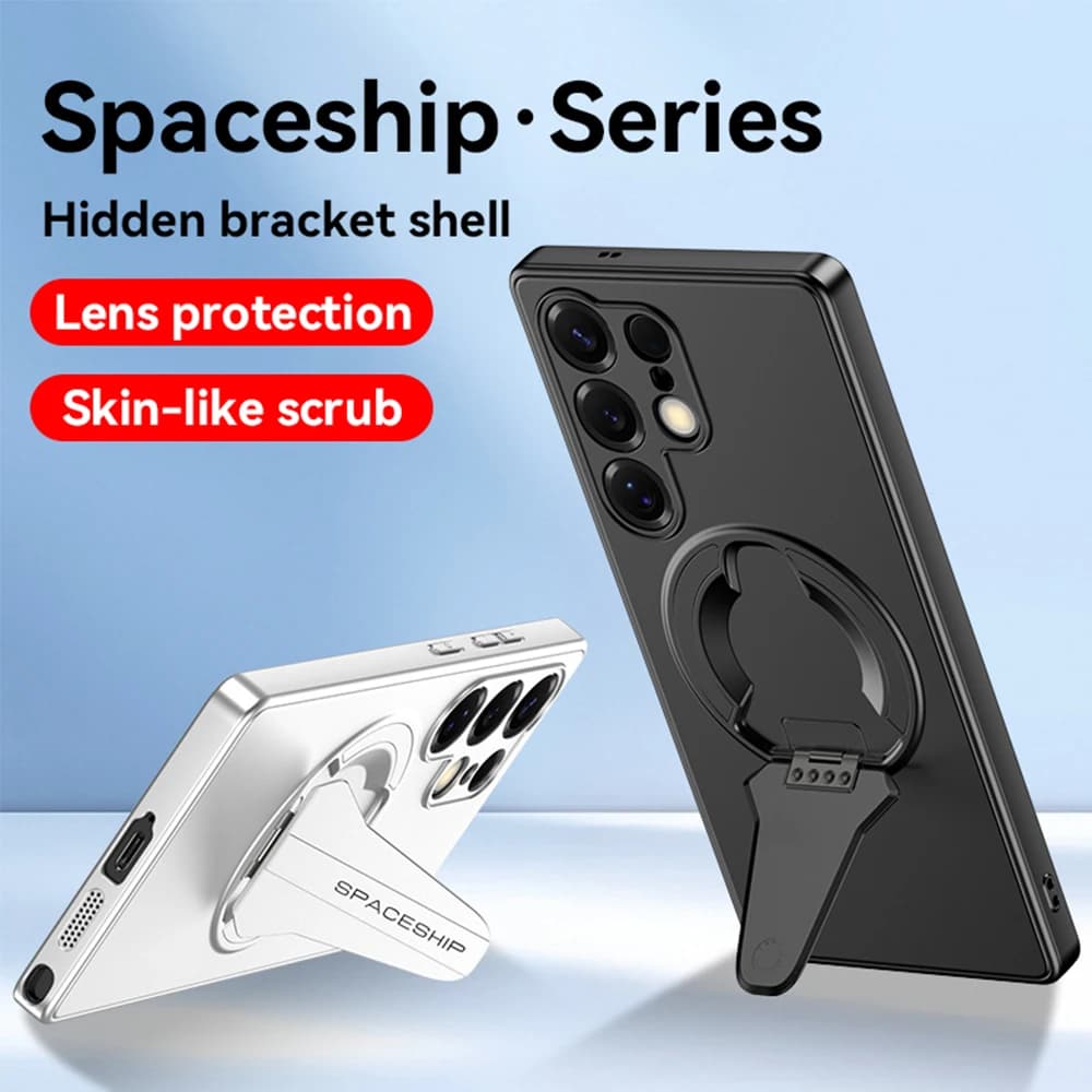 Supporto pieghevole nascosto di lusso magnetico per custodia per telefono Magsafe per Samsung S25 Ultra S25Plus S25 Edge ricarica wireless tinta unita